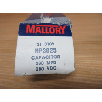 Mallory NP3025 Capacitor 200MFD 300VNP