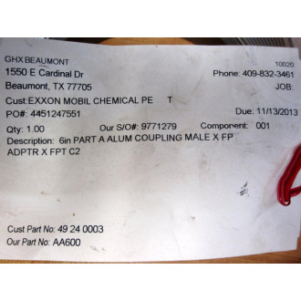 Exxon Mobil 49-24-0003 6" Coupling 49240003 - New No Box