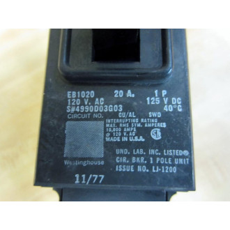 Westinghouse EB1020 20A 1P Circuit Breaker - New No Box