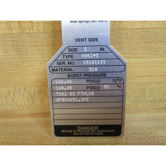 Fike MRKI-5 1" Rupture Disc 1 IN - New No Box