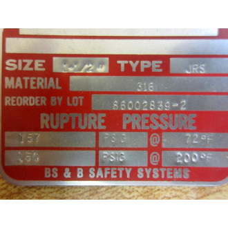 BS & B Safety Systems JRS 1-12" Rupture Disc 5PSE-510