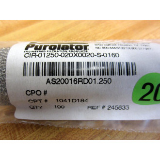 Purolator CIR-01250-020X0020-S-0160 1-14" AS20016RD01.250 (Pack of 100)