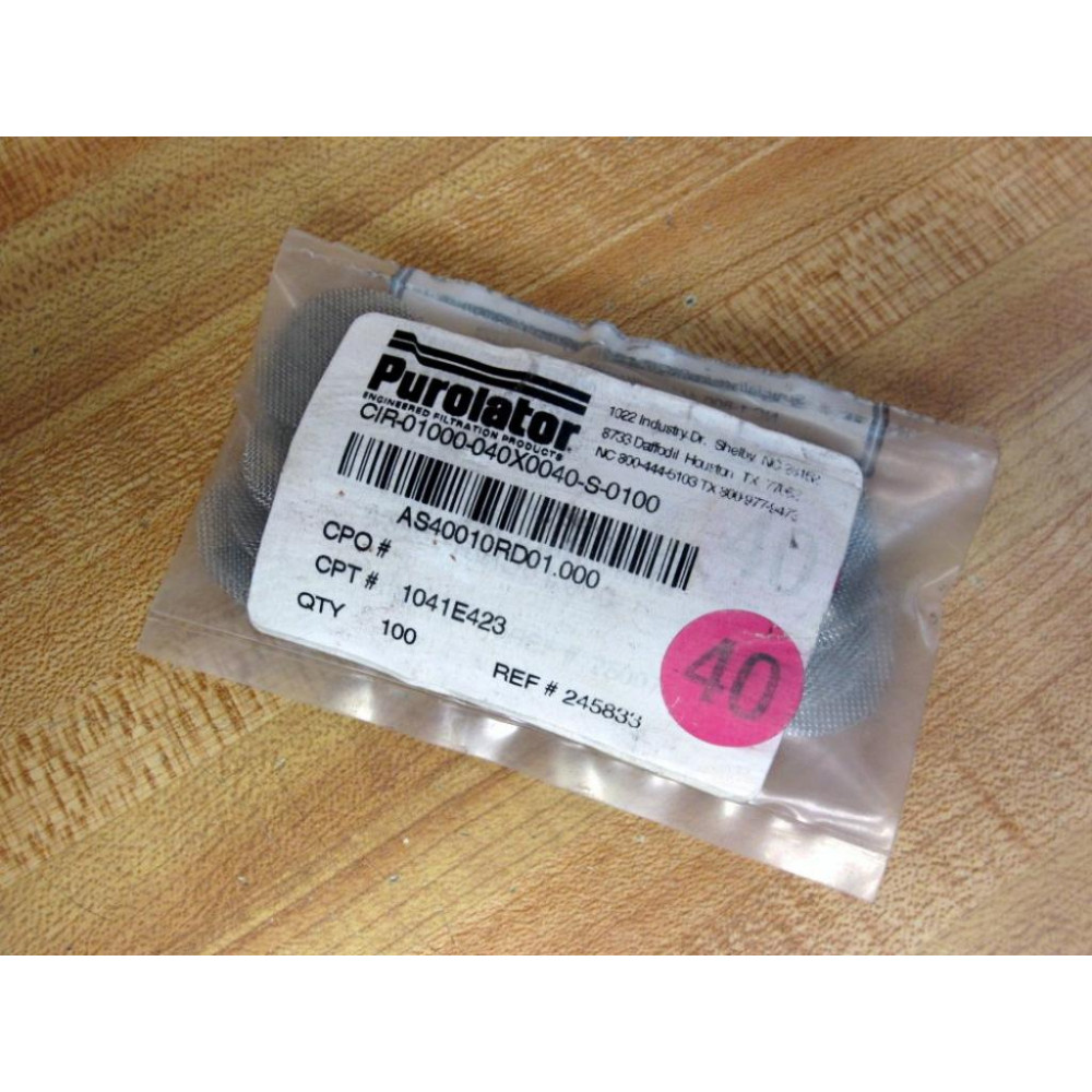 Purolator CIR-01000-040X0040-S-0100 Anderson Screen AS40010RD01.000 (Pack of 100) Purolator CIR-01000-040X0040-S-0100 Anderson Screen AS40010RD01.000 (Pack of 100)