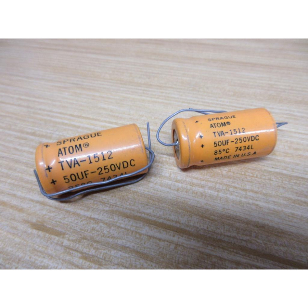 thumbnail image 2 of Sprague Atom 50uF 50V Axial Capacitor – TVA-1308 (Qty: 1pc) Made In USA 2 of 5