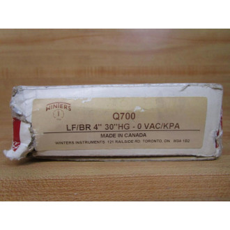 Winters Q700 Vacuum Gauge LFBR 4" 30" HG-0 VACKPA