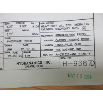 Hydranamics H-9687D Hydraulic Cylinder Rebuild Kit H9687D - New No Box