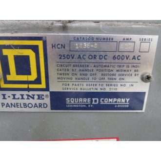 Square D HCN 1436-4 I-Line Panelboard HCN14364 - Used