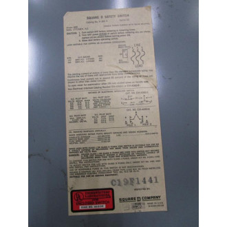 Square D H 366 N Safety Switch H366N - Used