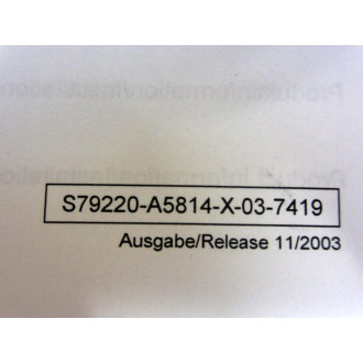 Siemens S79220-A5814-X-03-7419 Product InformationInstallation Instructions - New No Box