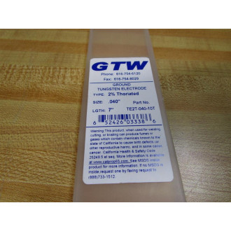 GTW TE2T-040-10T Ground Tungsten Electrode TE2T04010T (Pack of 19)