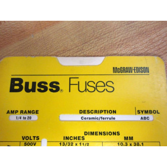 Buss Small Dimension Fuse Quick Selection Guide - New No Box