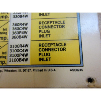 Hubbell ASC8245 Wiring Device Selector wPull-Out Chart H4387 - New No Box