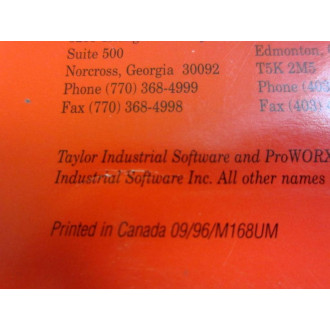 Taylor Industrial M168UM ProWORXPLUS User's Manual - New No Box