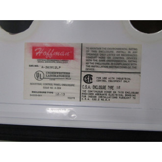 Underwriters Laboratories A-303012LP Hoffman Control Panel Enclosure - Used