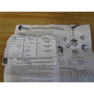 PBM MPRTFE Valve Repair Kit Complete Seal Kit - New No Box