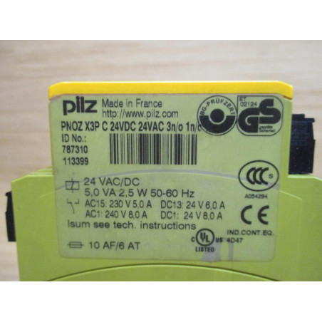 Pilz PNOZ X3P C 24VDC 24VAC 3no 1no Safety Relay 787310 - Used