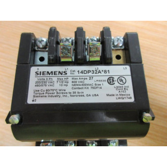 Siemens 14DP32AF81 Starter 14DP32AF81 Inverted Coil, Mounted - New No Box