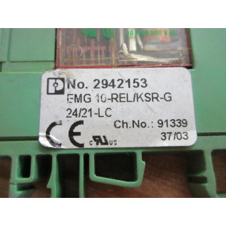 Phoenix 2942153 Relay Module EMG 10-RELKSR-G 2421-LC W S2001B24P - Used