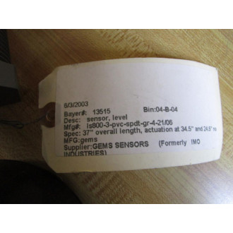 Gems Sensors LS800-3-PVC-SPDT-GR-4-2106 Sensor, Level, Switch LS800-3 - New No Box