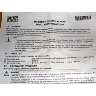 Lenze 817-457 Remote Keypad Cable 817457 - New No Box