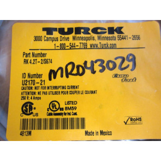 Turck RK4.2T-2S674 Single-Ended CordSet U2170-21