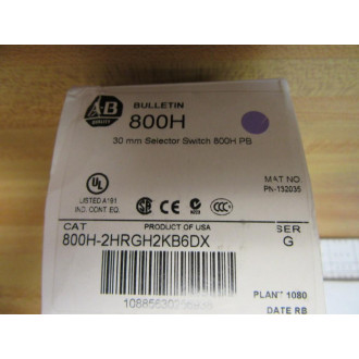 Allen Bradley 800H-2HRGH2KB6DX Selector Switch
