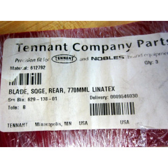 Tennant 612792 Linatex Rear Squeegee Blade, 770 MML (Pack of 3)