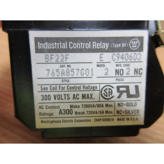 Westinghouse BF22F Control Relay 765A857G01, Coil 178C603G01 - New No Box