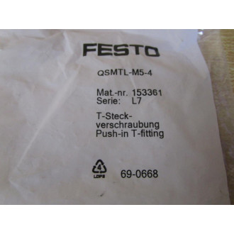 Festo QSMTL-M5-4 Push-In T-Fitting 153361 (Pack of 10)