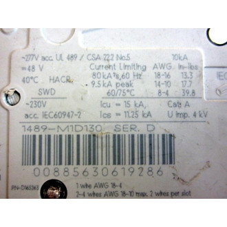 Allen Bradley 1489-M1D130 1P 13A Miniature Circuit Breaker 1489M1D130 - New No Box