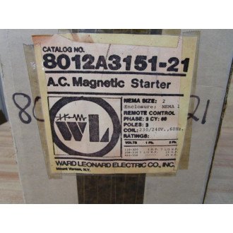 Ward Leonard 8012A3151-21 AC Magnetic Starter 8012A315121