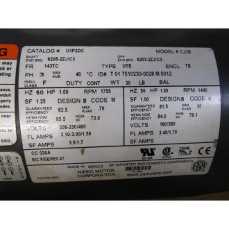 Nidec Motor U1P2DC General Purpose Motor CJ38 Tested - Used
