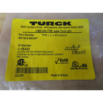 Turck RKF 50-0.5MNPT Actuator And Sensor Receptacle U-05432