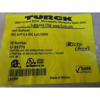 Turck RKC 4.4T-0.6-RSC 4.4TS3060 Actuator And Sensor Cordset U-35779