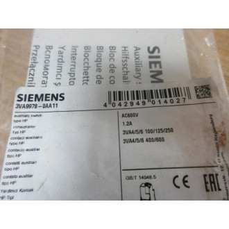 Siemens 3VA9978-0AA11 Auxiliary Switch 3VA99780AA11