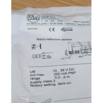IFM Efector OGP701 Retro-Reflective Sensor OGPLFPKGUS100