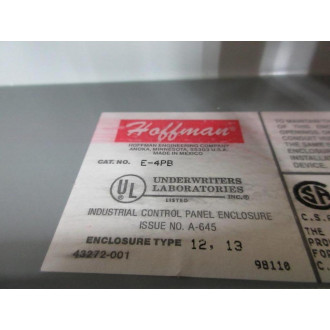 Hoffman E-4PB Enclosure E4PB W800T-FXP16A1, 800T-H2, 800T-PH16G - Refurbished