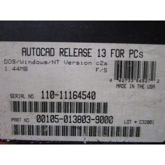 Autocad 00105-013803-9000 Release 13 For PCs 001050138039000 WO Software - Used