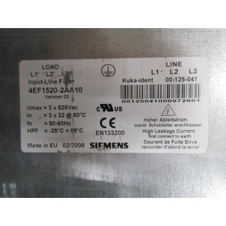 Siemens 4EF1520-2AA10 RFI Line Filter 4EF15202AA10 - Used
