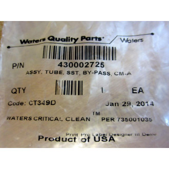 Waters 430002725 Welded Tube Assy, SST, By-Pass, CM-A