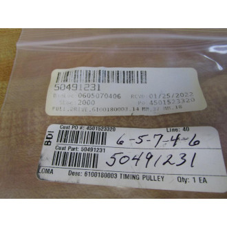 Generic 6100180003 Timing Pulley 50491231 - New No Box Generic 6100180003 Timing Pulley 50491231 - New No Box
