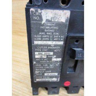 Cutler Hammer EHC 3015 15A Circuit Breaker EHC3015 Cracked Corner - Used