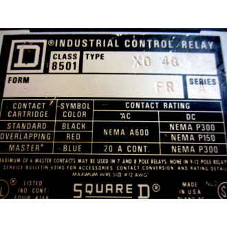 Square D 8501-X040 Relay 8501-XO40 W8501-XTE1 Timing Relay - Used