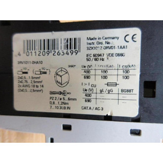 Siemens 3RV1011-0HA10 Sirius 3R Circuit Breaker 3RV10110HA10 - Used