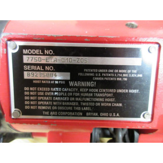ARO Ingersoll Rand 7750-ETA-010-Z05 Pneumatic Chain Fall Hoist 7750ETA010Z05 - New No Box
