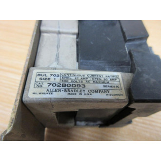 Allen Bradley 702-BOD93 Contactor 702-B0D93 4 Pole, Coil 72A86 - Used