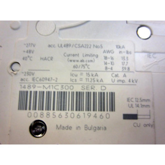 Allen Bradley 1489-M1C300 30A Miniature Circuit Breaker 1489M1C300