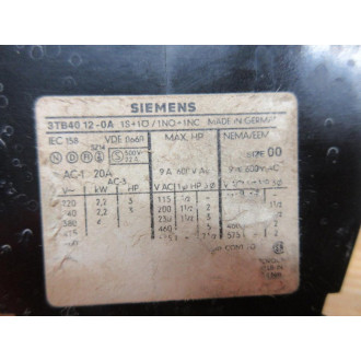 Siemens 3TB40 12-0A Contactor Relay 3TB40120A - Used