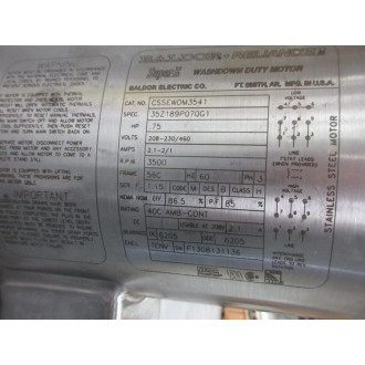 Baldor Reliance CSSEWDM3541 Super-E Washdown Duty Motor Tested - Used