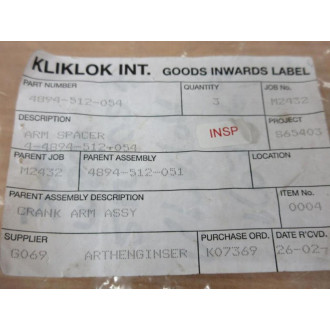 Kliklok 4894-512-054 Arm Spacer 4-4894-512-054 (Pack of 3)